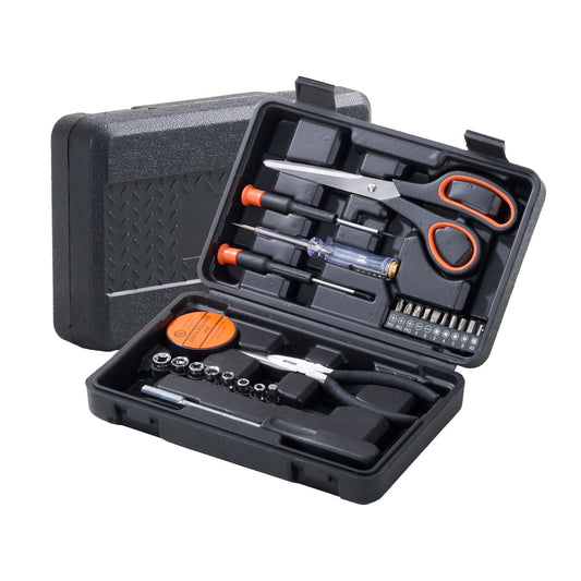 26 Pieces, Test Current Pen,Crosshead Screwdriver,Flathead Screwdriver,Safety Hammer,6-inch Combination Pliers,Allen Wrench,Aluminum Flashlight,Multi Functional Scissors,Black Insulated Tape, Home And